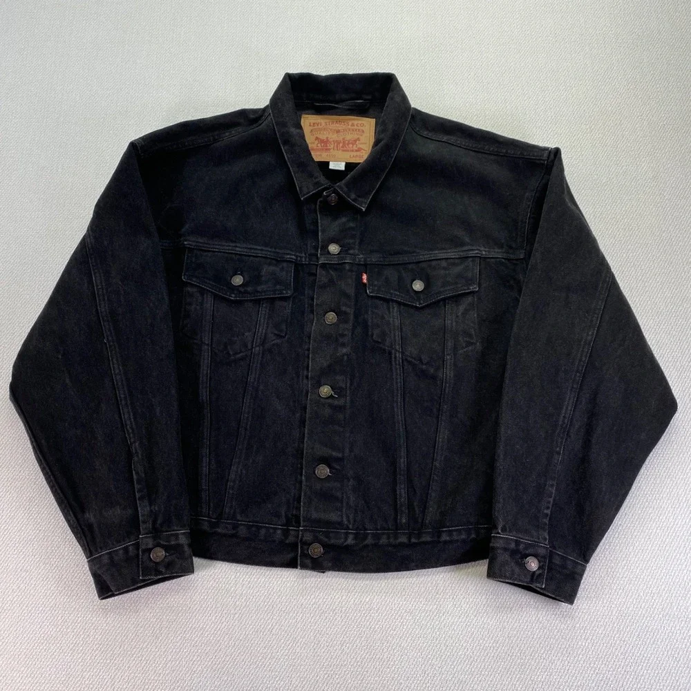 Levi's Denim Trucker Jacket Mens Large Black 70598-4159 Relaxed Fit Vintage 90's
